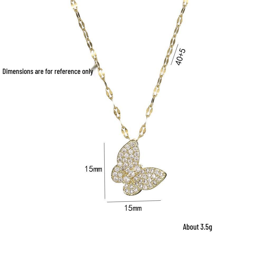 Women's Butterfly Zirconia Clavicle Necklace: Elegant, Fashionable, Titanium Steel Jewelry