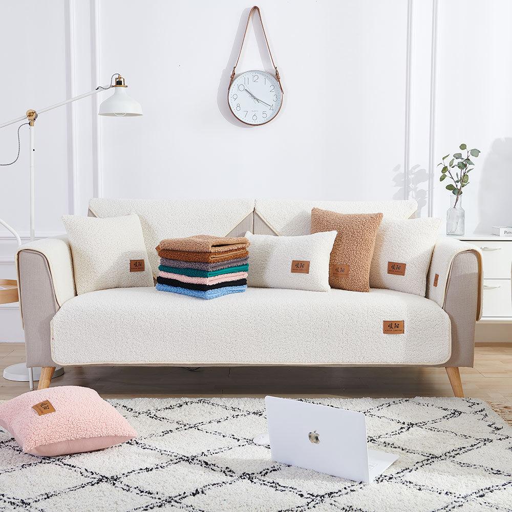 

Зимняя подушка для дивана из овчины, утолщенная флисовая подушка, Нескользящий кожаный чехол для дивана, высококачественный скандинавский простой универсальный чехол 70*70