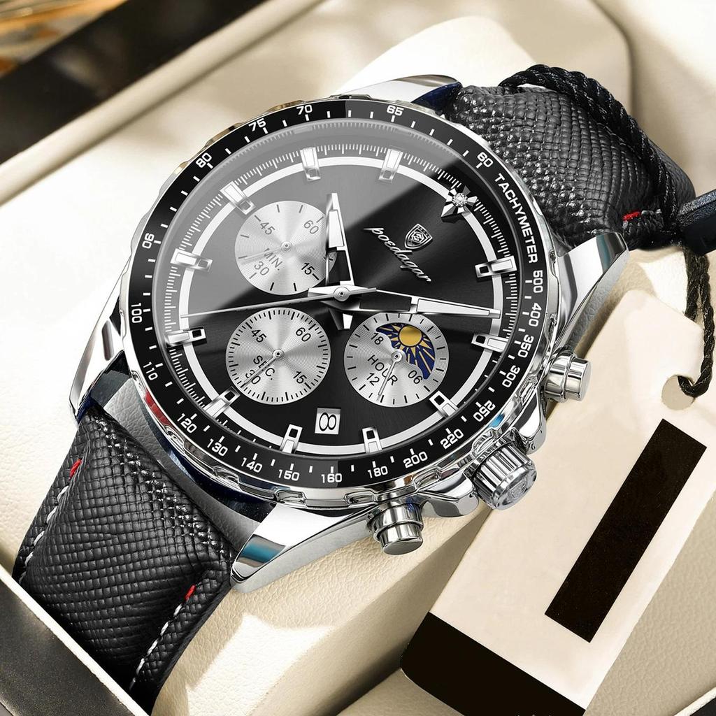 POEDAGAR Original Fashion Men Clock Luminous Waterproof Chronograph Date Man Wristwatch Leather Quartz Sport Men's Watches