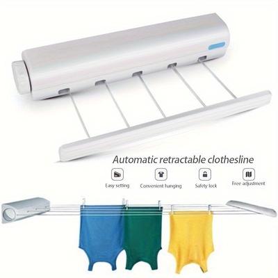 Automatic Retractable Invisible Clothesline Laundry Room Portable Pull-out Hanger Household Multipurpose Drying Rack White