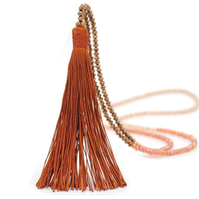 Colorful Crystal Long Tassel Necklace for Women - High-End Chain Jewelry