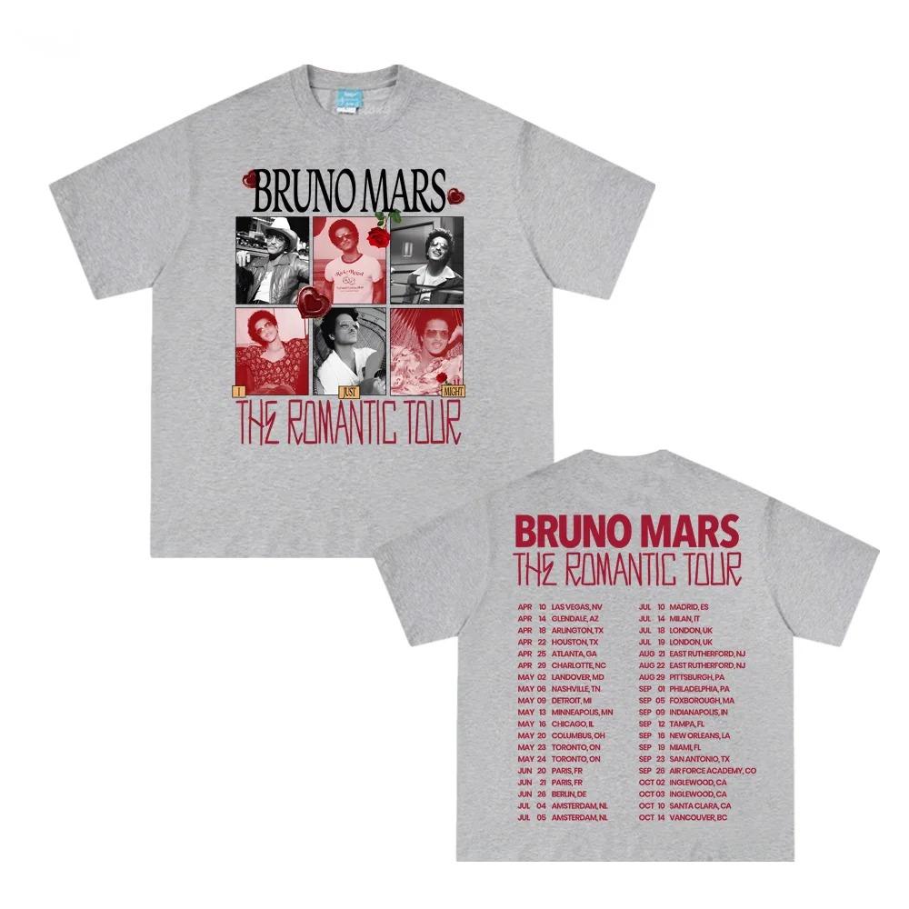 T-shirt en coton Bruno Mars The Romantic Tour 2026 Pop Music Tour Impression graphique T-shirt Coton Hip Hop Gothique Streetwear Hauts à impression graphique