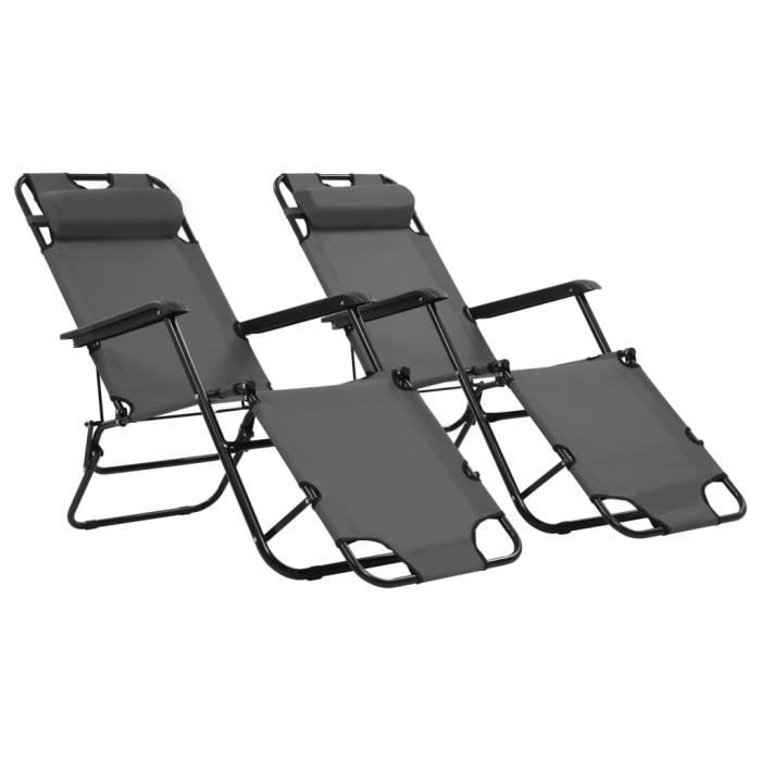 Chaise longue - vidaXL - 2 pcs - Acier - Pliable - Résistante aux intempéries