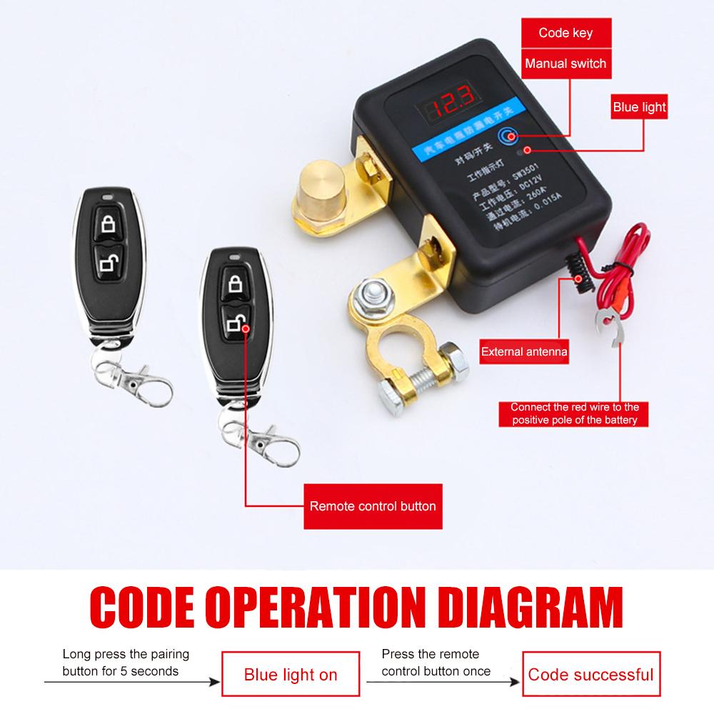 DC 12V Remote Battery Disconnect Switchs 260A Automatic Power Shut Off Switchs Car Remote Battery Cut Off Switchs for Car Truck