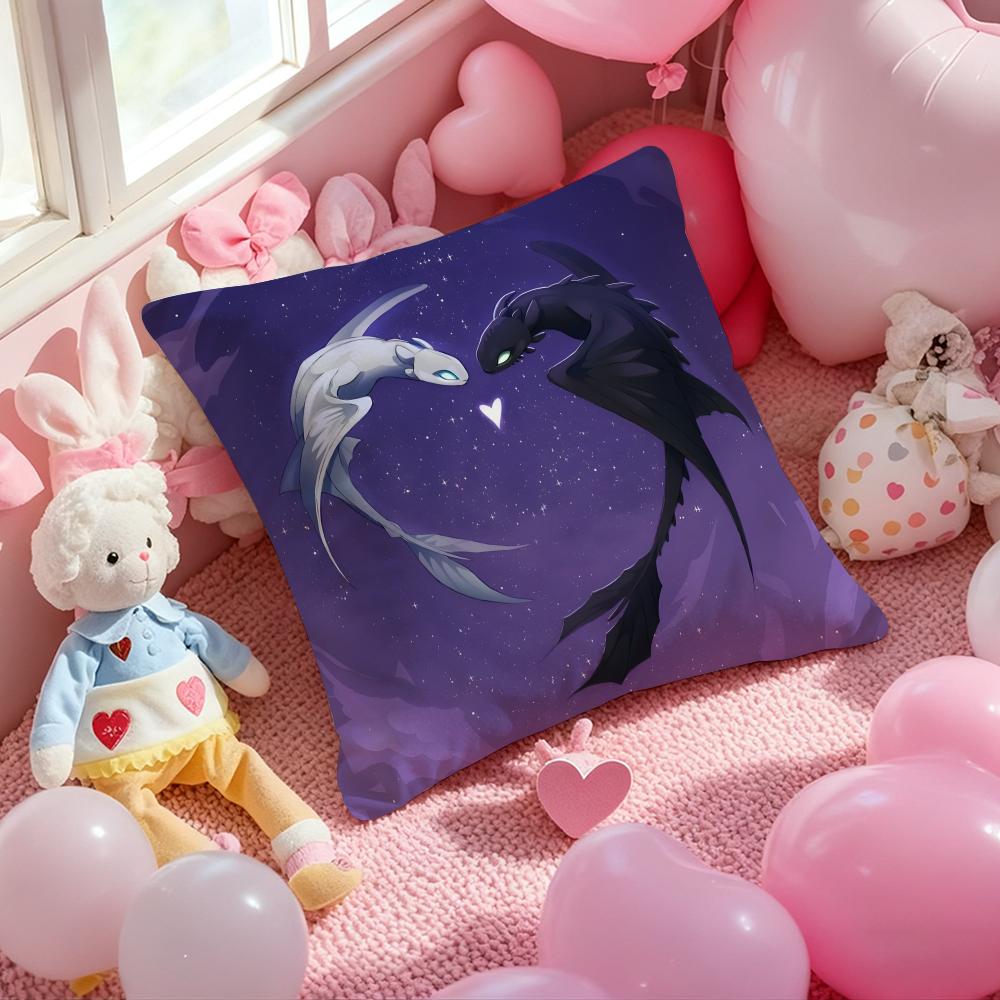 Black and White Dragon Love Heart Cushion Cover Pattern Printed Pillowcase for Living Room Sofa Cushion Cover & Bedroom Decor
