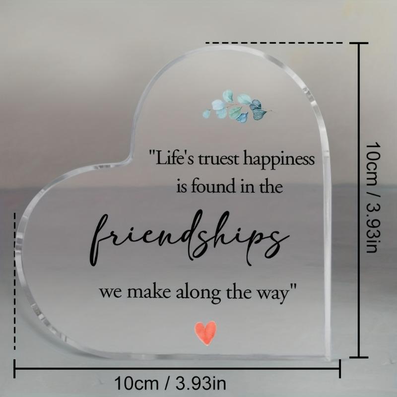 2D Flat, "Life's Truest Happiness" Vintage Acrylic Heart Friendship Decor Sign, Home Decor Plaque Hanging Wall Art Decorative Garden Decoration for Ro