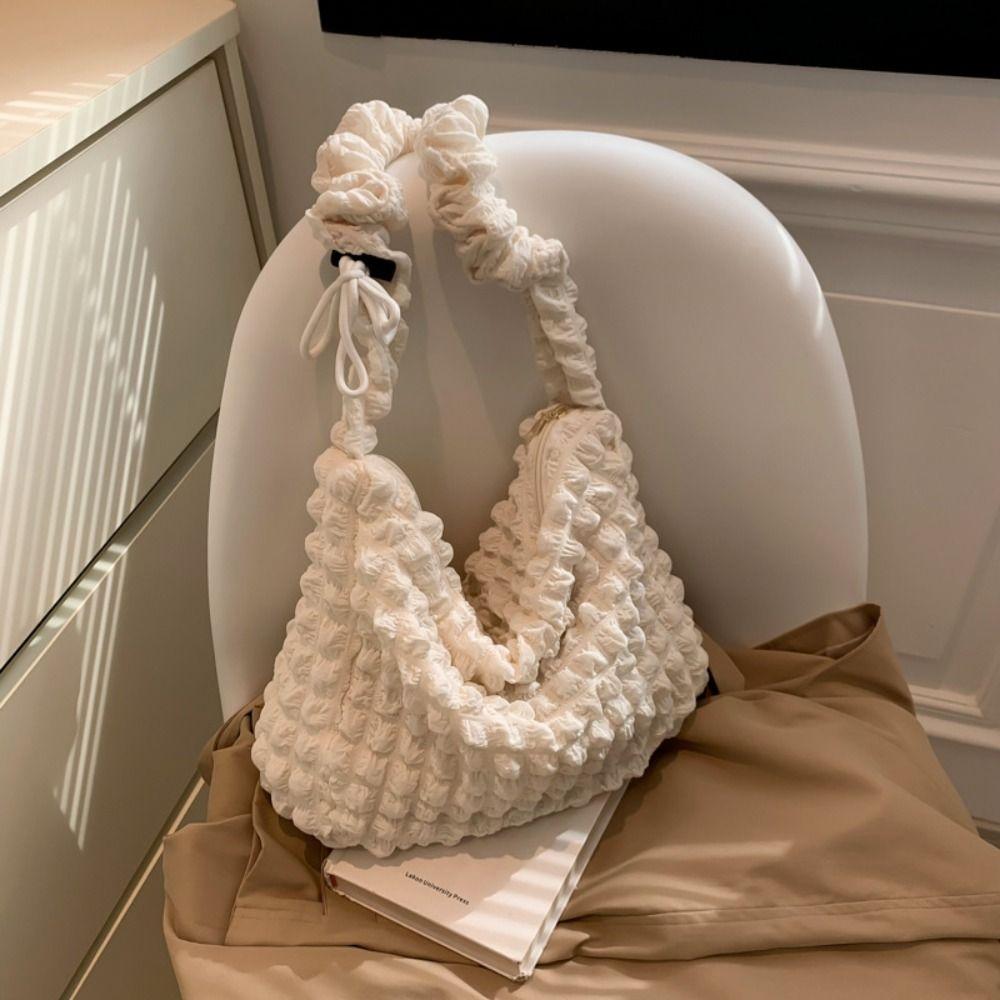 

Стеганая сумка-облако на кулиске Y2K, присборенная сумка-мессенджер, модный плиссированный кошелек, повседневный белый