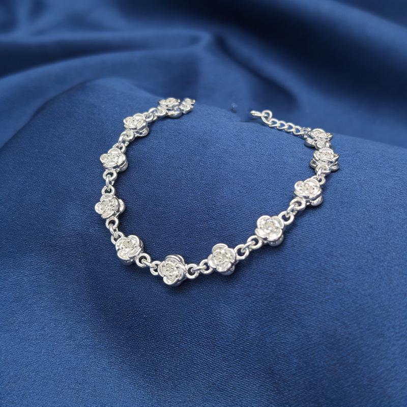 Exquisite 999 Sterling Silver Rose Bracelet for Women – Elegant Flower Design, Perfect High-End Gift