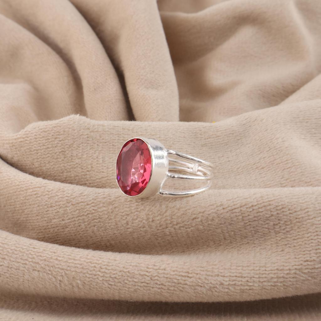 Rosa Turmalin Edelstein Silber Eleganter Ring 925 Sterlingsilber Handgefertigter Schmuck, Turmalinring, Designer Hochzeit für Braut RR-73-8