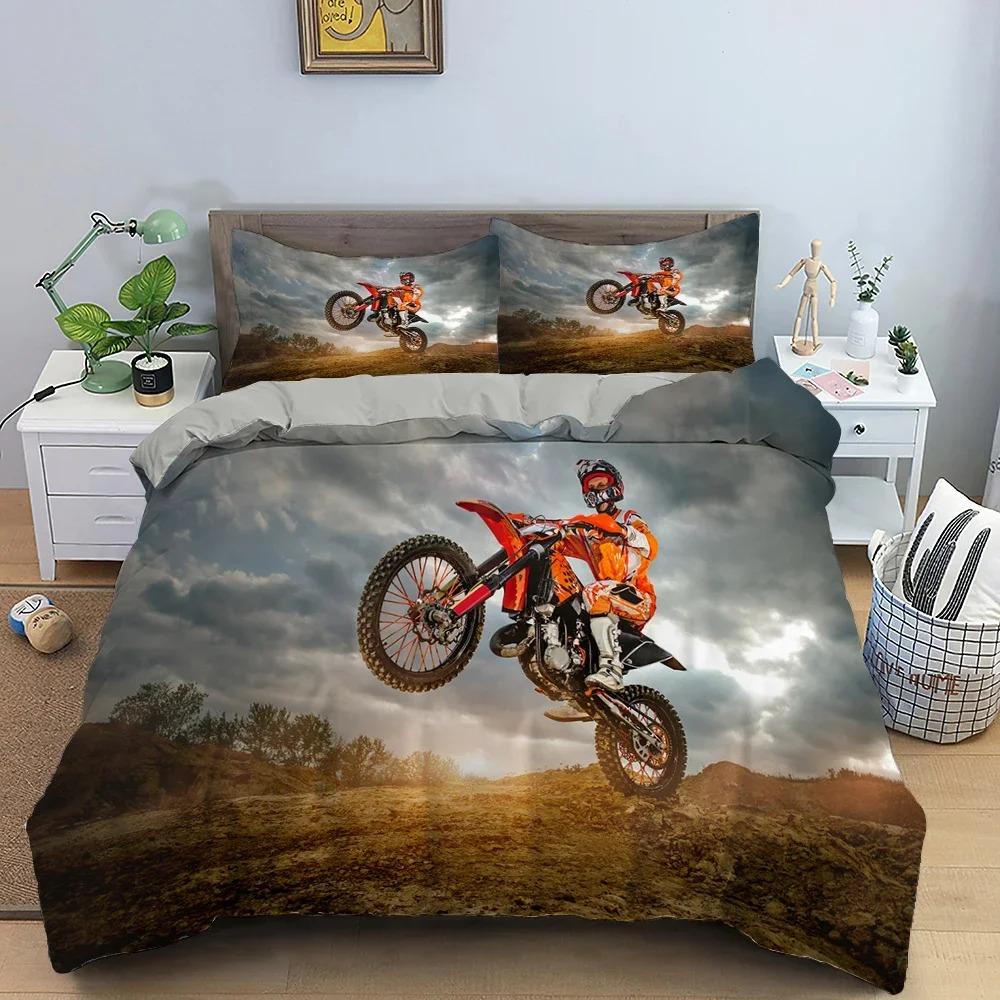 Motocross King Queen Sängkläder för Pojkar Vuxna Off-road Tävling Motorcykel Påslakan Smutscykelåkare Polyester Täckeöverdrag