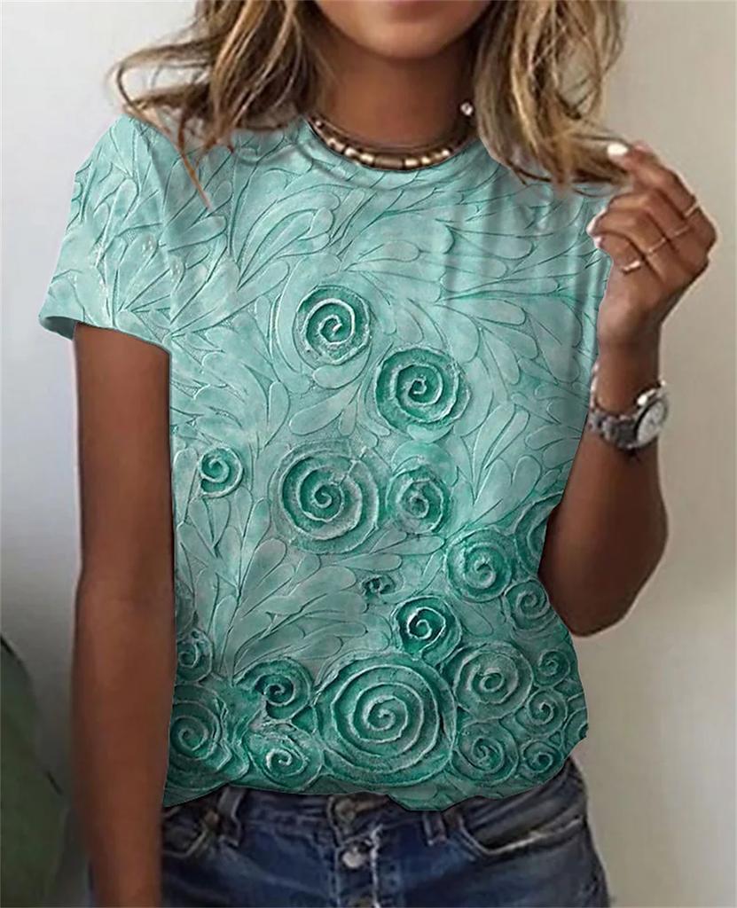 Summer Floral Flowers 3D Print T-Shirts Fashion Women's Round Neck Short Sleeve T Shirt Tees Harajuku Y2K Tops Female Clothing