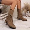 Plus Size Fringe Boots Women's Winter 2025 New Vintage Side Zipper Western Cowboy Boots
