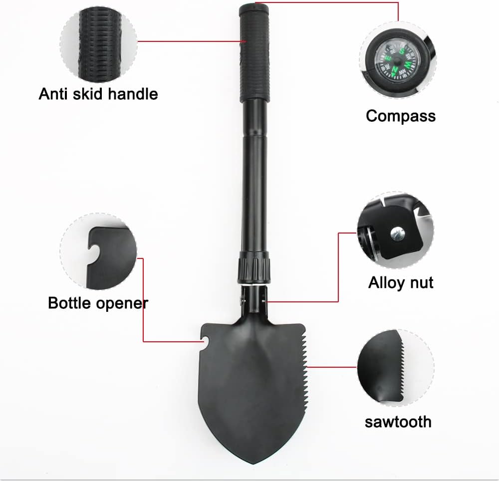 Gardening Folding Shovel Military Camping Shovel Survival Gear Entrenching Tool with Carrying Pouch Metal Handle