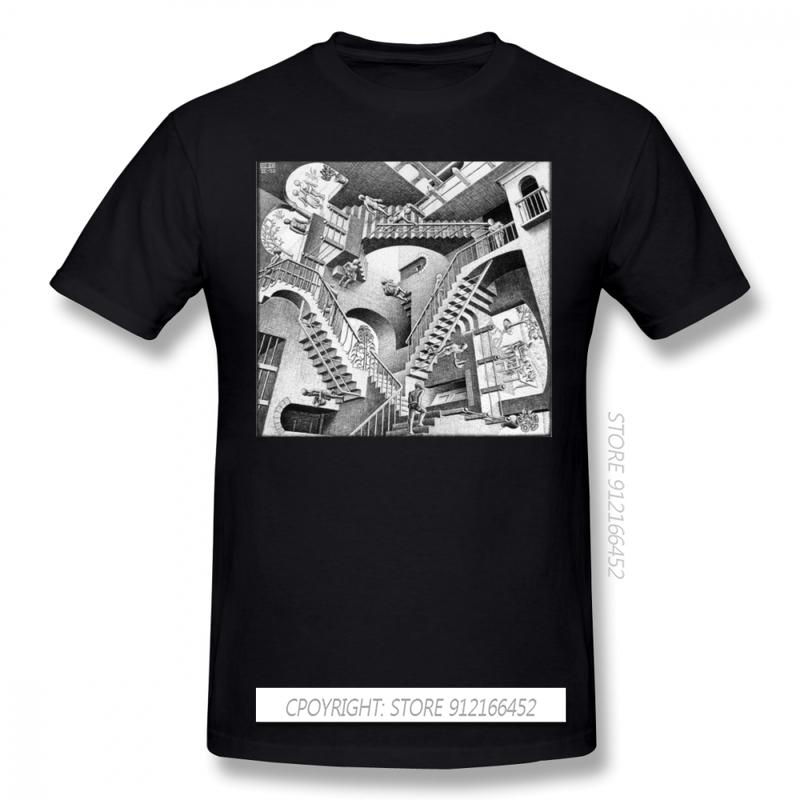 Escher T Shirt Mc Escher Tshirts Cotton Fun Tees Shirt Unisexs Short Sleeves Printing Plus Size Streetwear Tshirt