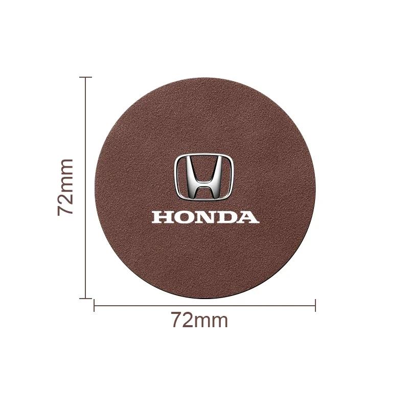 For Honda 1/2pcs Leather Car Coaster Water Cup Drink Holder Mat Anti-Slip For Honda Civic Fit Jazz Accord Pilot Passport Stepwgn