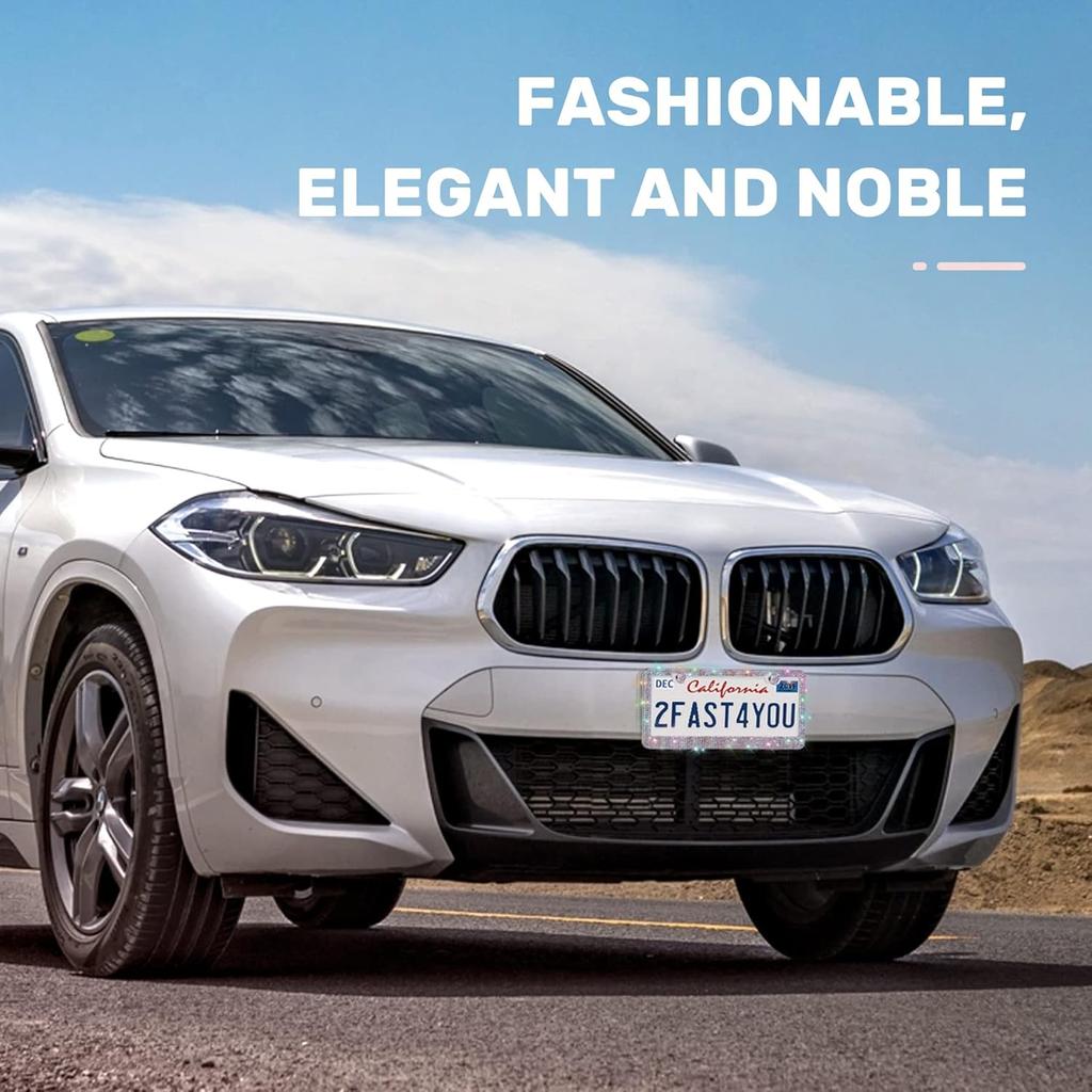 2 Pack Bling License Plate Frames, Sparkly Rhinestone Diamond Car License Plate Cover For Women, Stainless Steel Car Accessories With Glitter Crystal