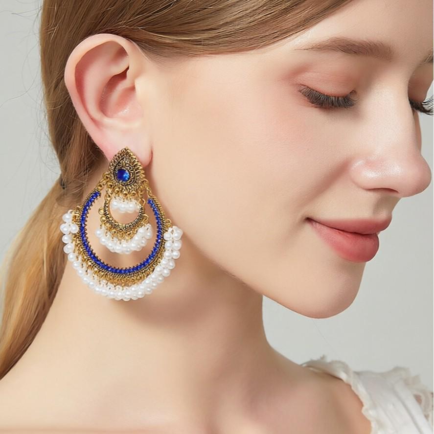 European & American Retro Beaded Tassel Fashion Earrings - Exaggerated Long Style for Women