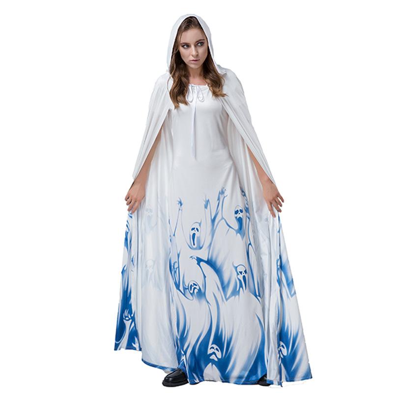

Skull Cloak Halloween Cape Dress Set Women Death God Movie Anime Cosplay Costume 2XL білий