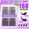 168 Clusters Fluffy Fox Eye Wispy Individual False Eyelashes - 12-18mm D Curl Segmented DIY Cluster Lashes for Natural & Dramatic Look