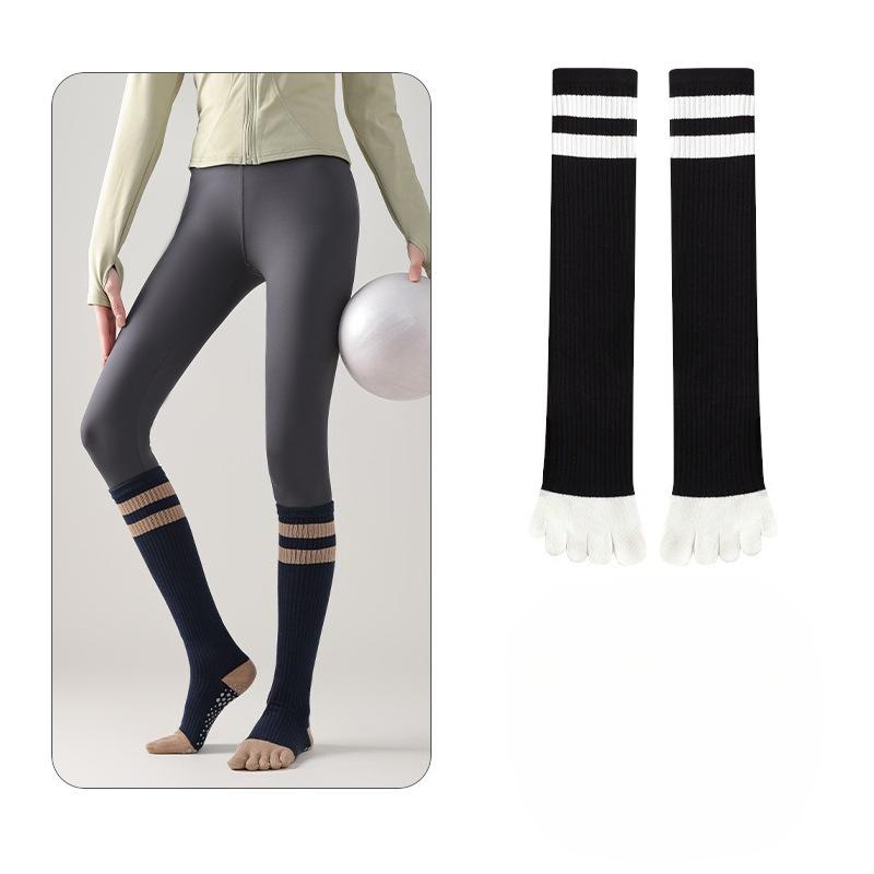 Chaussettes de Yoga à Cinq Doigts, Chaussettes Minceur Mollet Jambe Anti-dérapantes pour Femmes, Sports et Fitness Course Pilates Chaussettes Longues