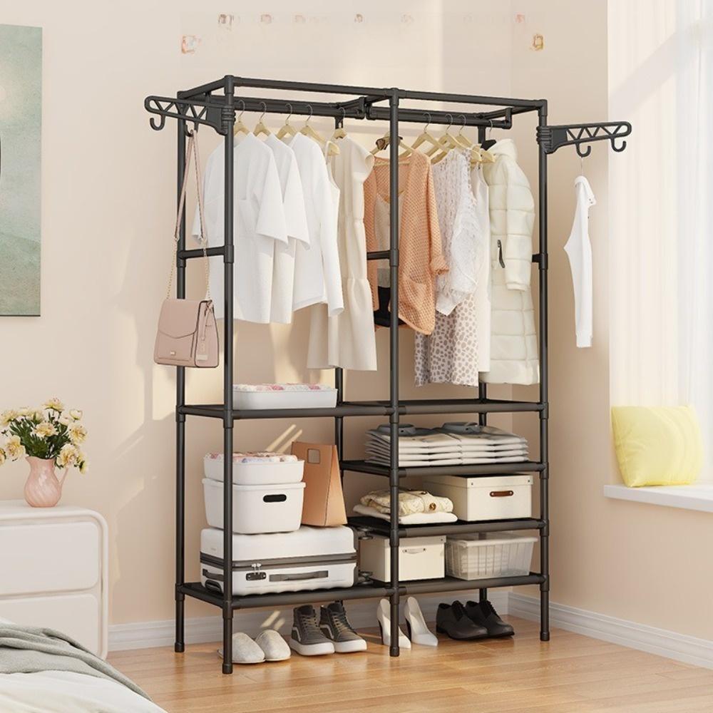 Household Coat Stand Double-Row Floor Hanger Durable Storage Wardrobe Bedroom Floor