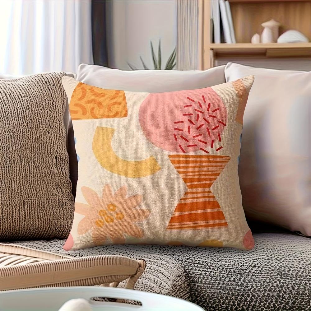 Groovy Floral Polyester Pillowcases With Zippered Cushion Covers - Vibrant Pink, Orange, And Coral Modern Abstract Floral Prints double sided printing:45X45CM