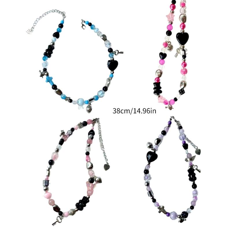 Handmade Heart Choker Delicate Beads Necklace Acrylic Alloy Material Bead Choker Necklace Perfect Gift for Trendy Girls