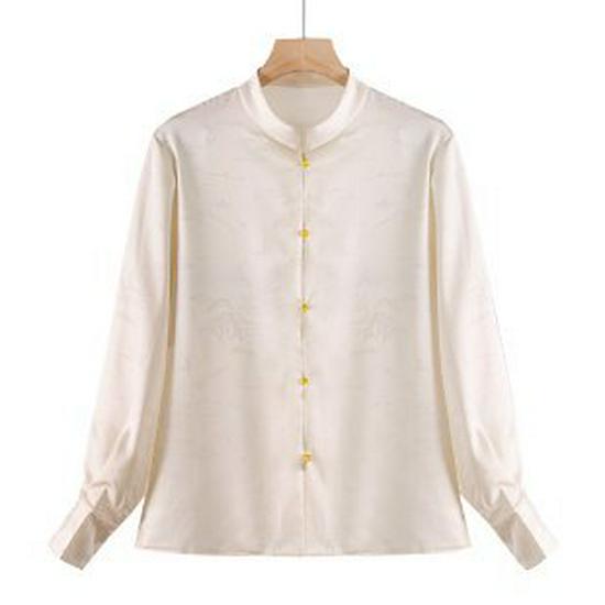 

Women s Long Sleeve Chinese Style Spring Top for Middle-aged and Elderly 2XL грязно-белый
