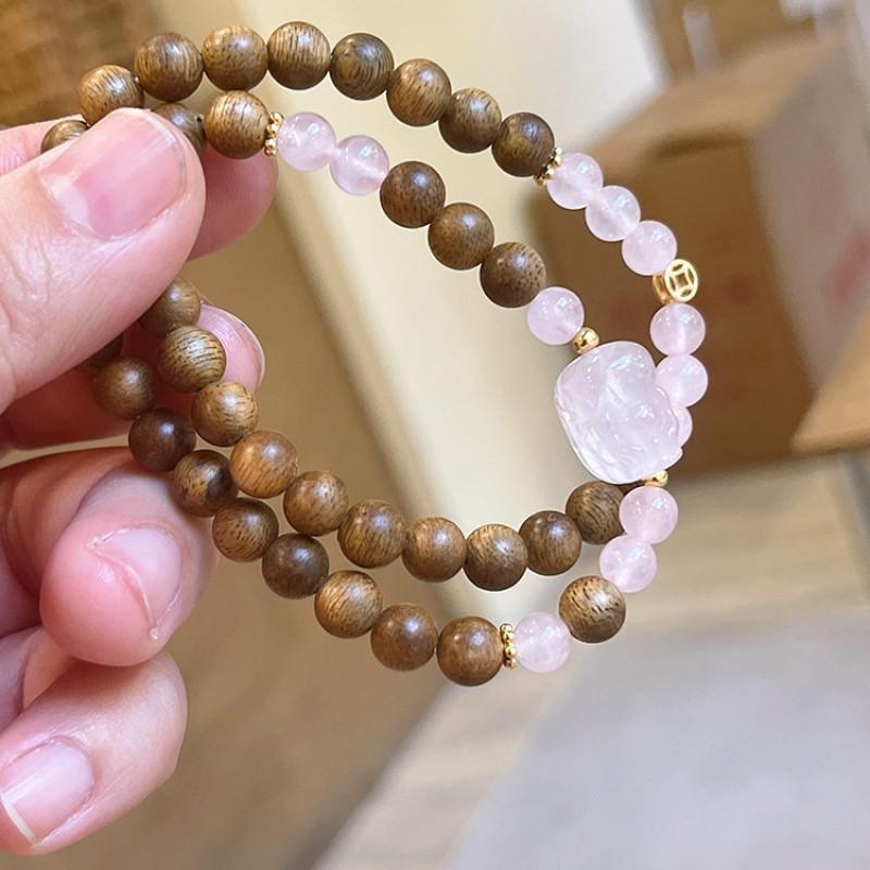Handmade Multi-Layer Natural Crystal Agarwood Bracelet Women With Citrine Amethyst Rose Quartz Pixiu Charm Ethnic Style