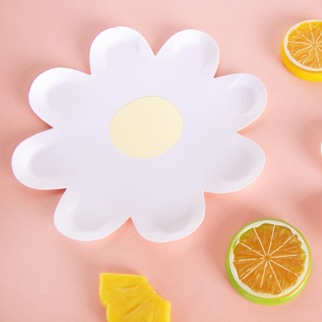 10pcs Daisy Picnic Paper Plate Tableware White Daisies Flowers Plates for Summer Daisy Flower Theme Kids Birthday Party Decor