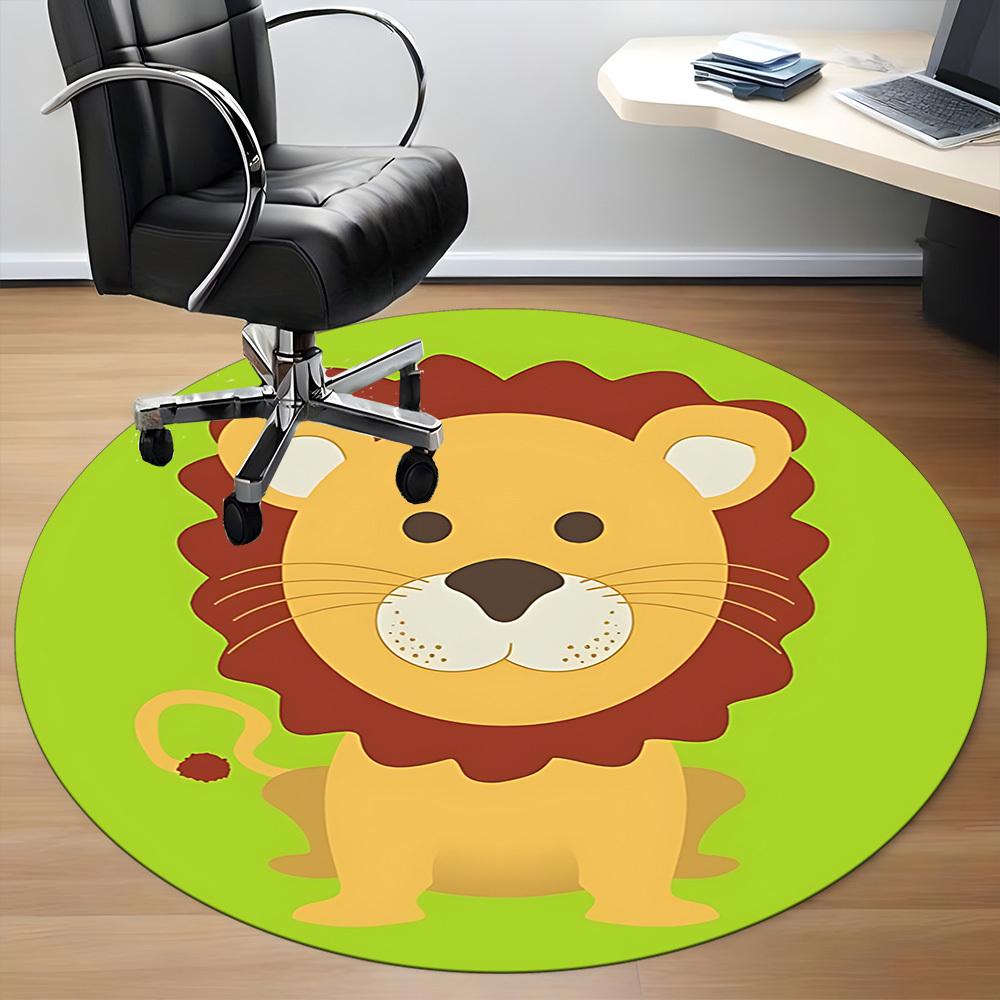 1pc Lion Chair Carpet for Office, Round Polyester Mat, Indoor Decor for Office, Easycare Fabric, Washable Non-slip Area Carpet