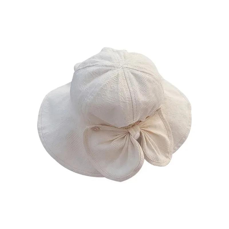 

Princess Baby Bucket Hat for Girls Big Bow Summer Baby Girl Cap Wide Brim Travel Baby Sun Hat for Kids Accessories 1-3Y бежевый