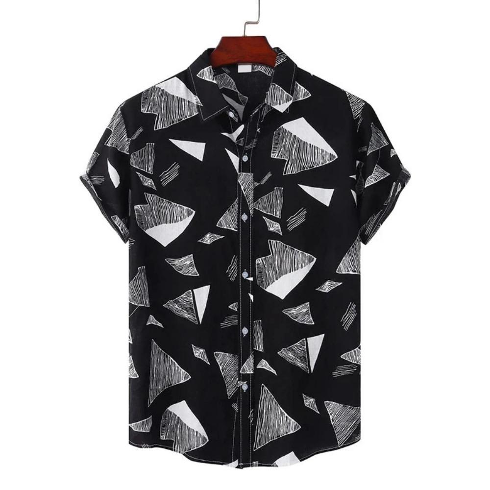 Vintage Splicing Pattern Hawaiian Shirt For Men Colorful Square 3D Printed Short Sleeve Blouse Casual Button Loose Aloha Shirts