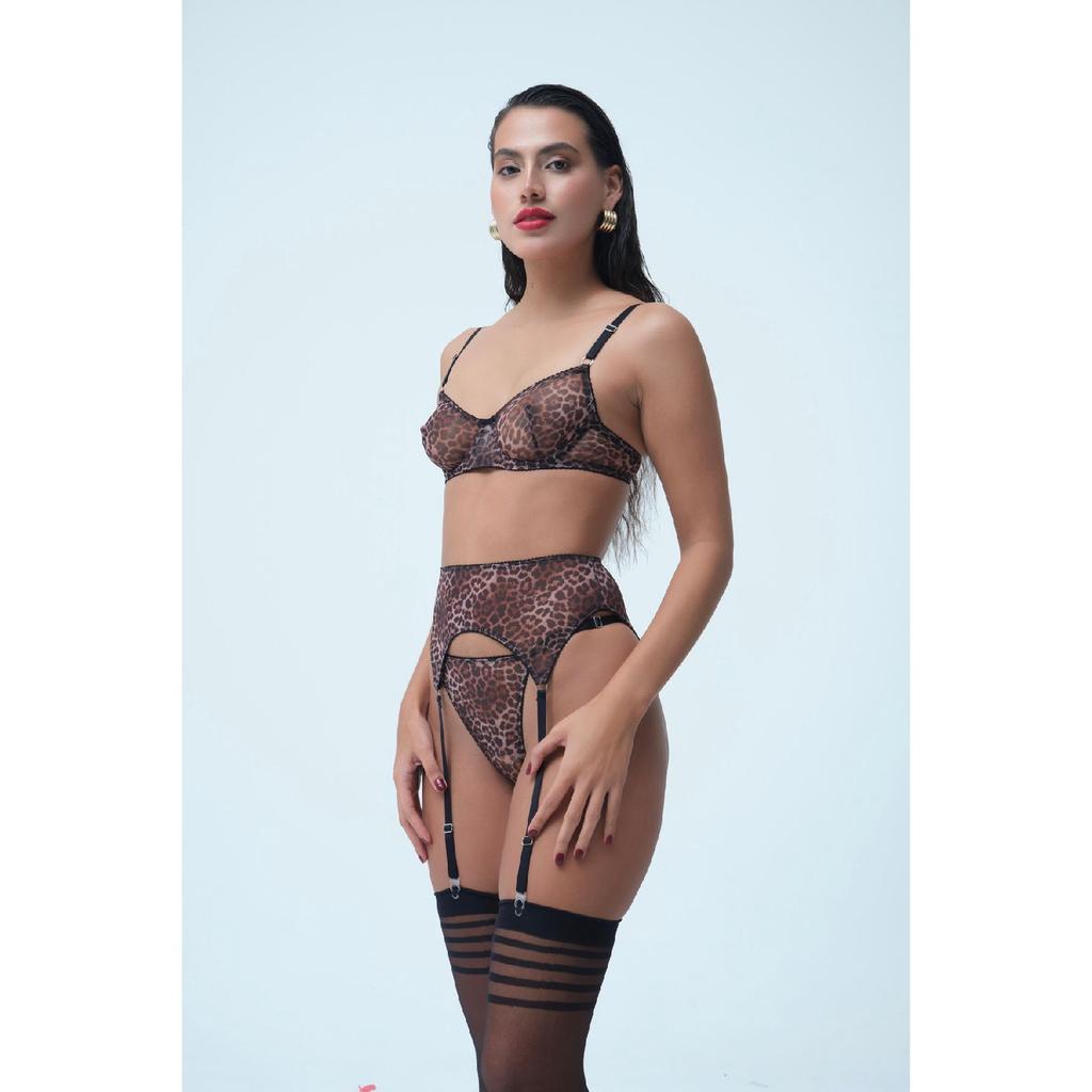 Icon Leopard Patterned Tulle Underwear Set
