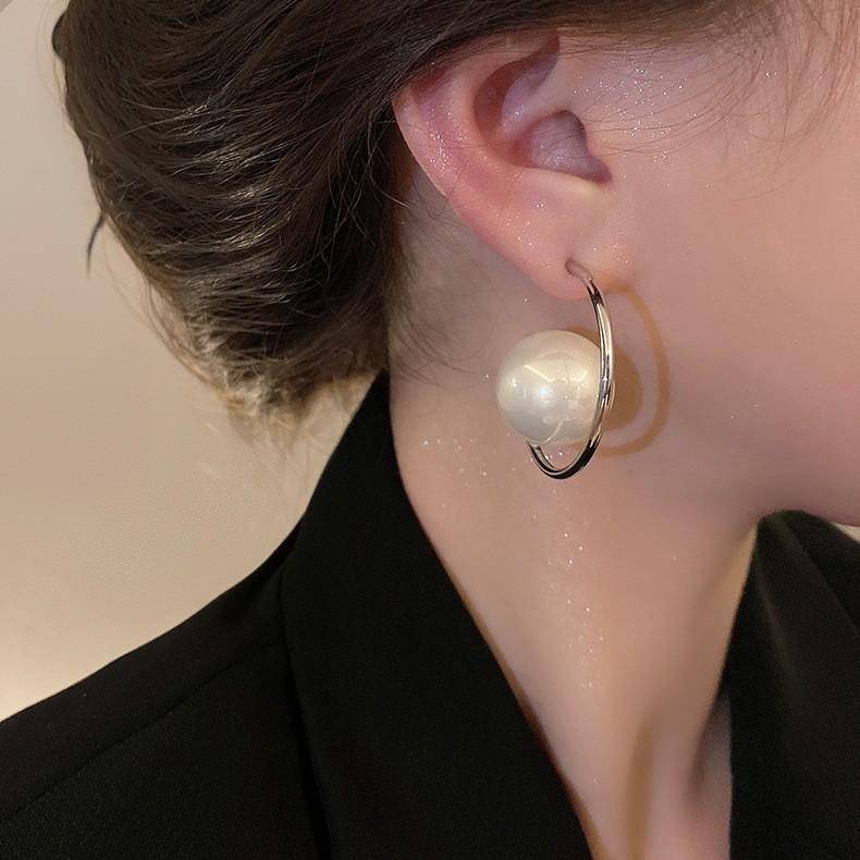 Fashion Circle Round Big Circle Earrings For Women Korean Simulated Pearl Drop Eariing Girls Party Wedding Jewelry Gifts