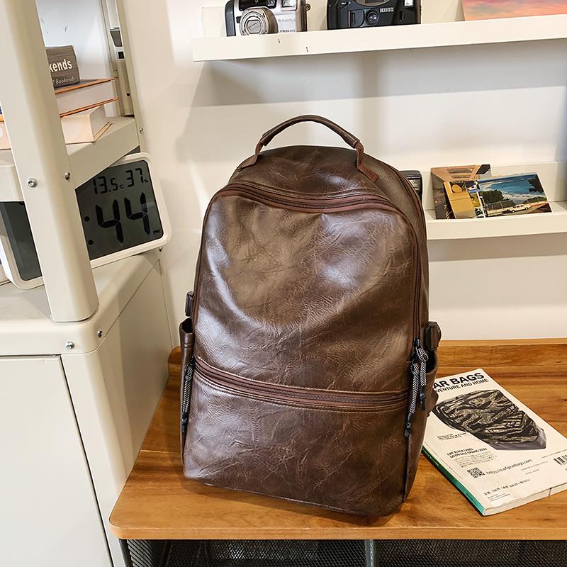 Retro Měkká Kůže Studentský Školní Batoh Campus Pánský Batoh Velká Kapacita Cestovní Batoh