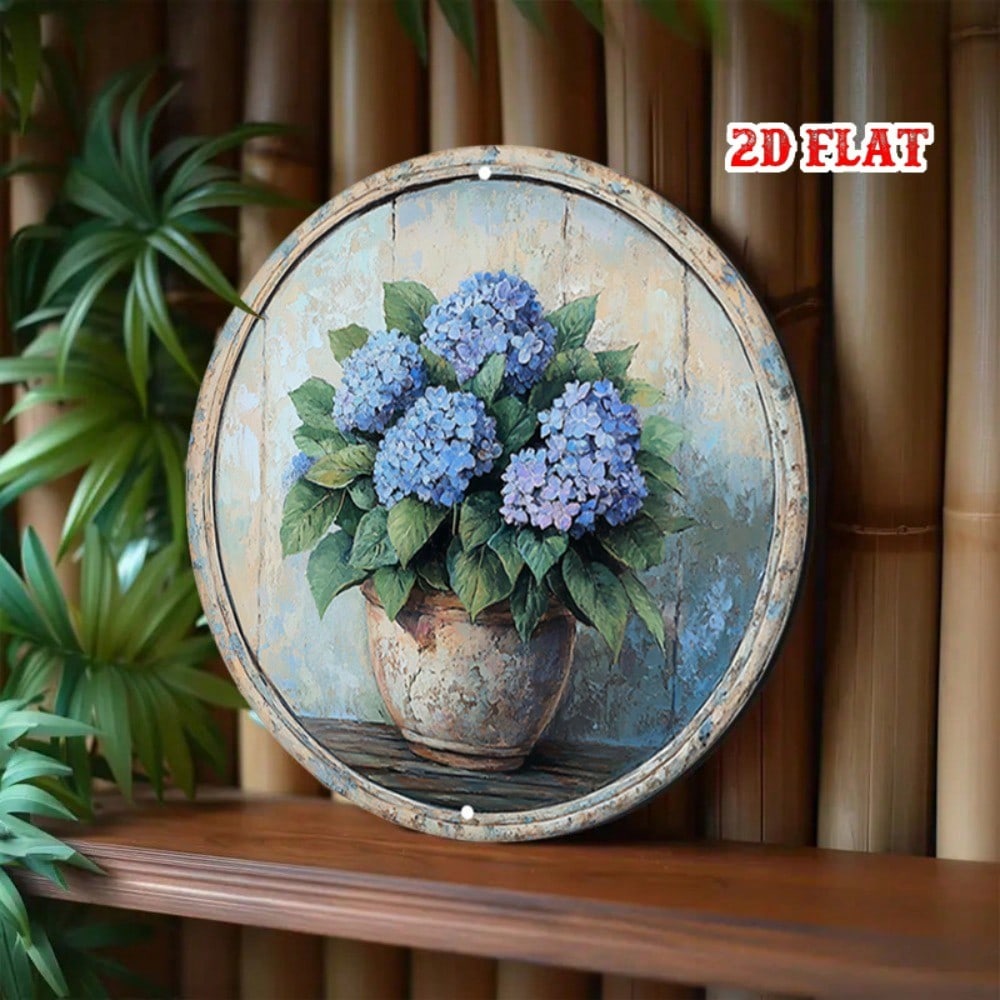 Vintage Blue Hydrangea Frameless Aluminum Wall Art For Living Room Bedroom
