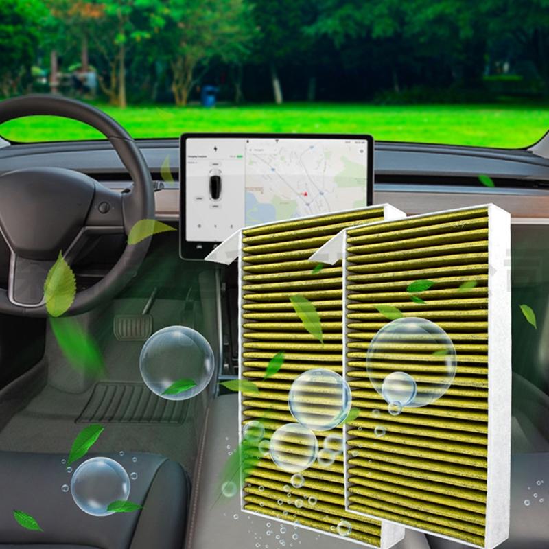 2er-Pack Innenraum-Klimaanlagen-Filterelement-Ansaugschutz Kompatibel für Tesla-Modell 3/Y HEPA mit Aktivkohle