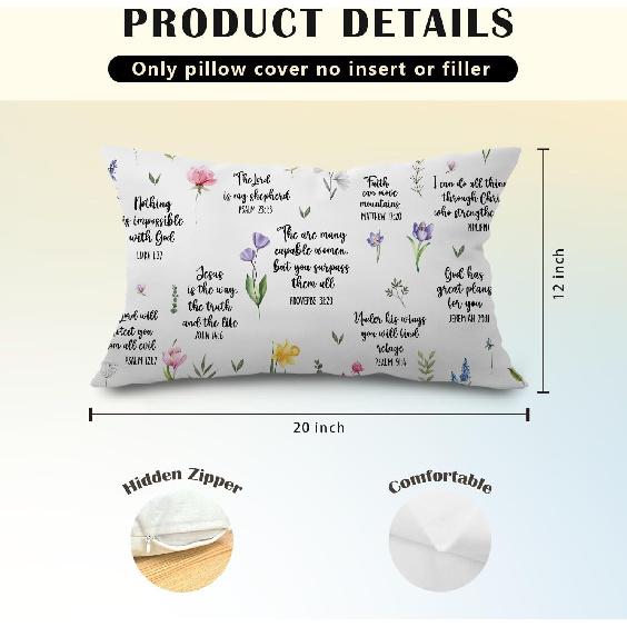 JINYO Bible Verse Pillow Covers 12x20 inch, Christian Gifts for Women Men, Christian Room Decor, Christian Pillow, Bible Verse Decor, Bible Pillow