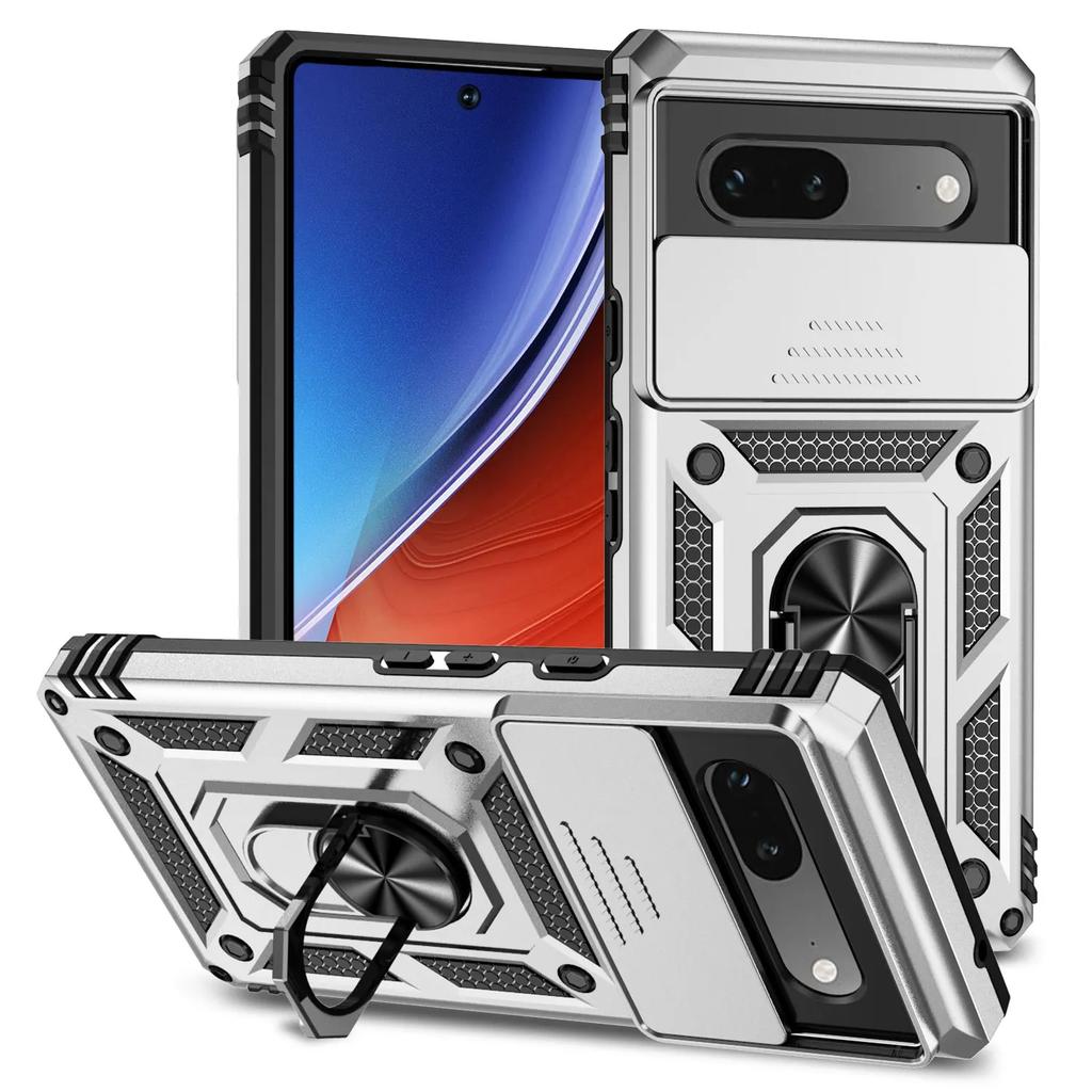 Stoßsichere Hybrid-Doppelschicht-Magnetischer Metallring-Ständer Hülle Für Google Pixel 8 7A Pro 6 6A Schiebende Kameraobjektiv-Schutzabdeckung