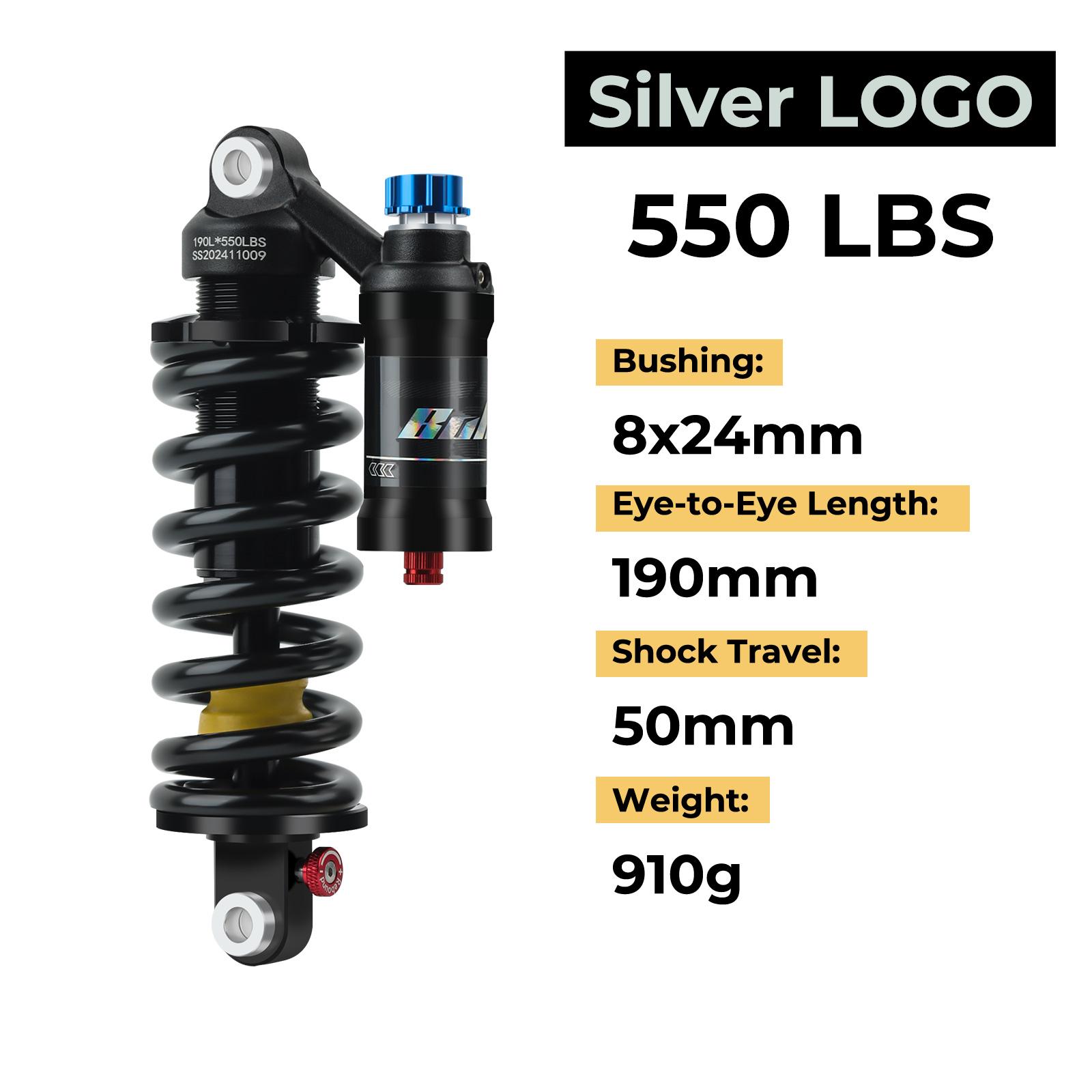 

550lbs Mountain Bike Rear Absorber Spring Suspension Motorcycle Shock DH MTB Bicycle Damping Adjustable 190/210/230mm Silver - 190mm