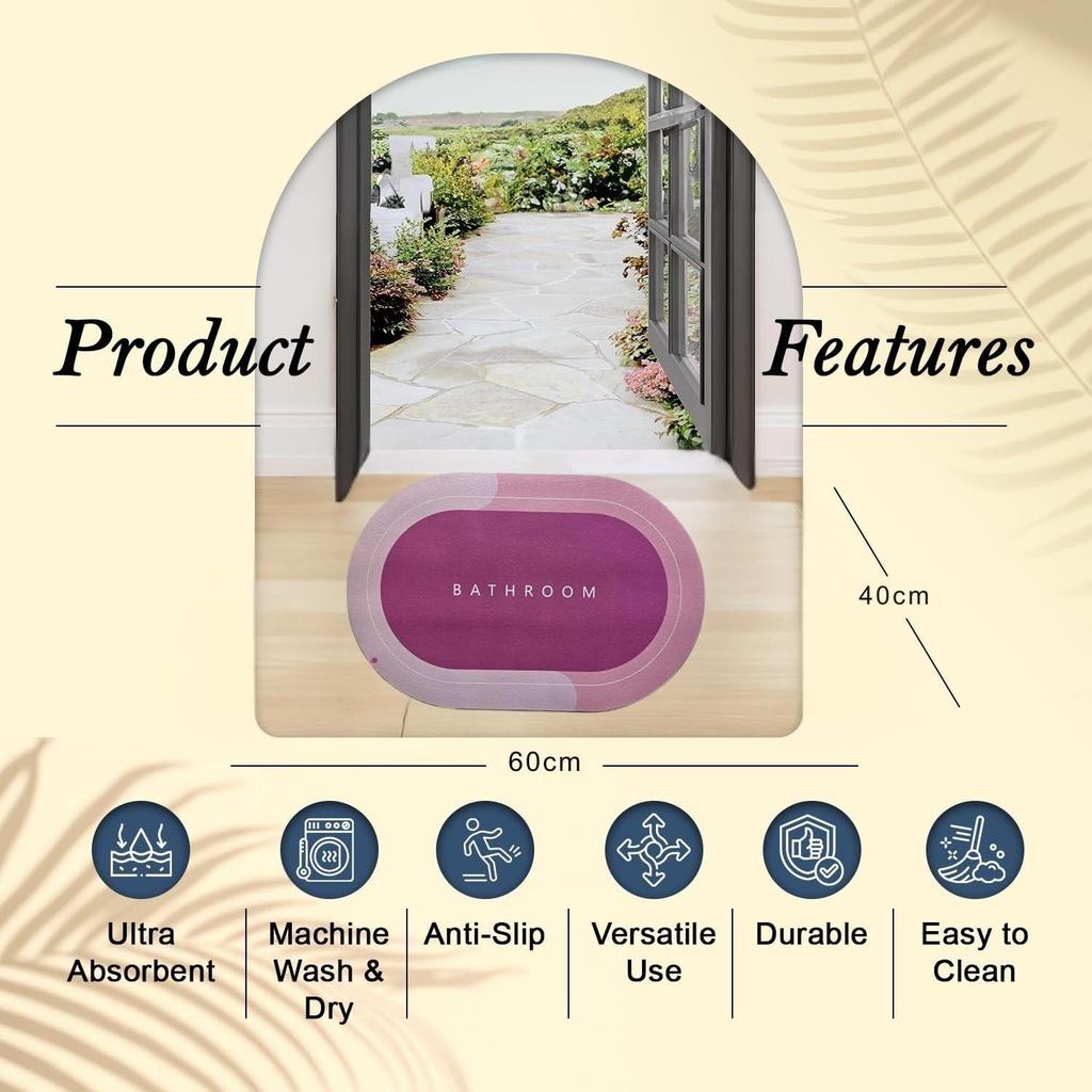 Pack of 2 Quick-Dry Anti-Slip Bathroom Mat | Non-Slip Rectangular Doormat | Bathroom Print Water-Absorbing Rubber Mat for Bathroom, Kitchen, Office