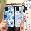 Silicone Waterproof Phone Case For UMIDIGI A9 Protective Oil Painting Flower Wrist Strap Kickstand Dirt-resistant Ring