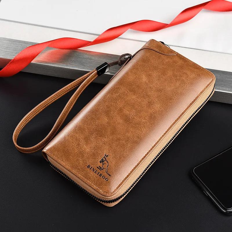 

Высококачественный кошелек из искусственной кожи для мужчин, длинный кошелек на молнии, блокирующий деловой клатч, держатель для кредитных карт, мужской кошелек хаки