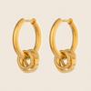 Xia Ling 18K Gold Double Layer Circle Earrings - Stylish Stainless Steel Metal Ear Cuffs for Women.