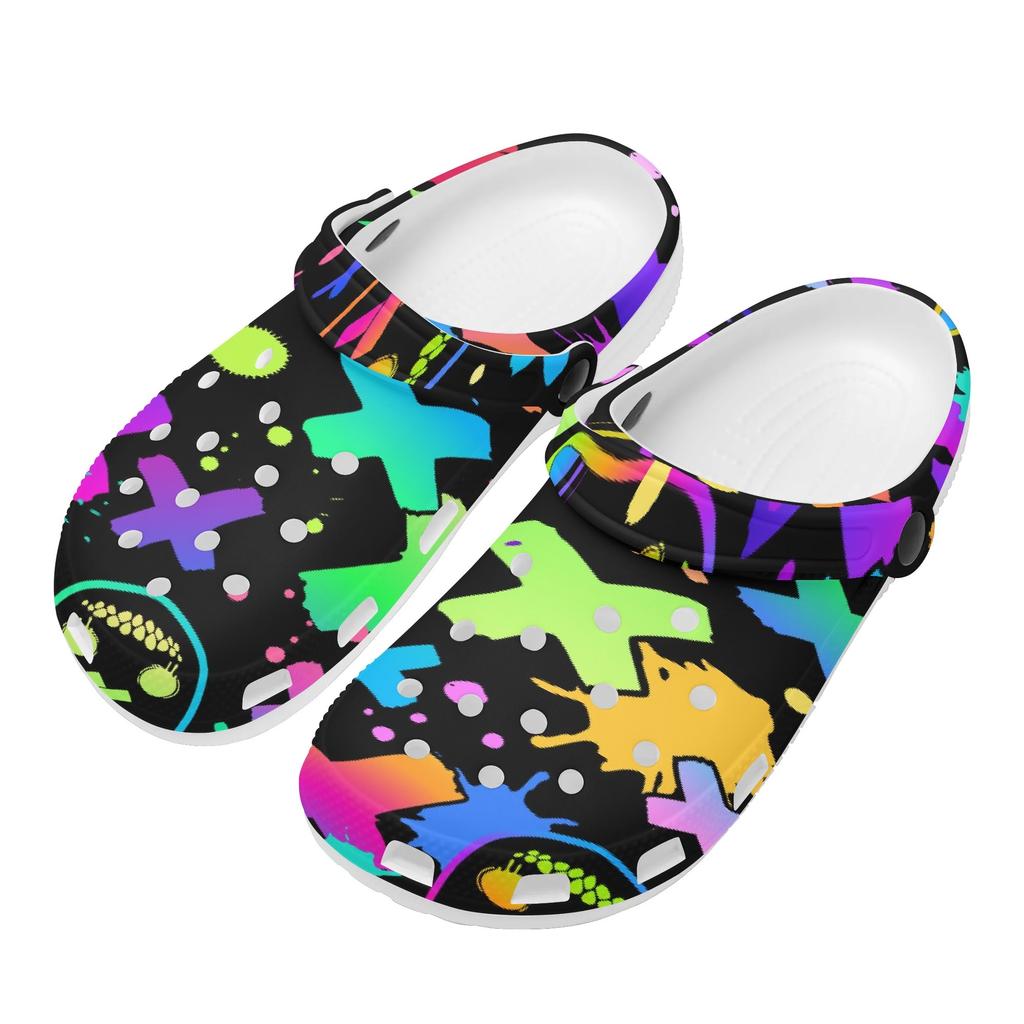 White EVA Clogs with Cute Cat Print, Lightweight Slip On Garden Shoes, Breathable Beach Sandals, Indoor Outdoor Slippers for Men Women
