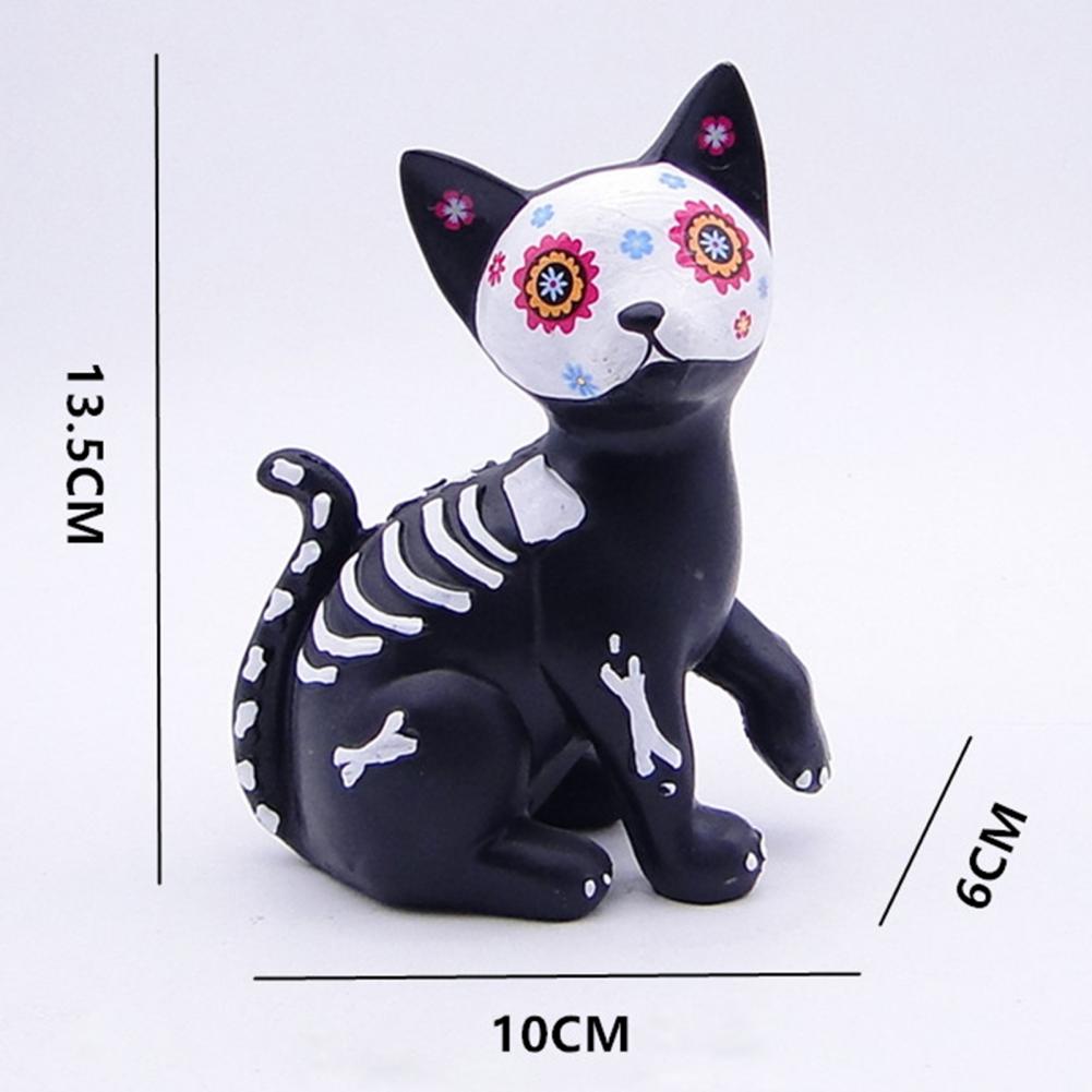 Totenkopf-Statue Niedliche Halloween-Deko Halloween Tag der Toten Hund Katze Figur Harz Skelett Skulptur für Zuhause Schreibtisch Halloween