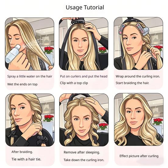 No Heat Hair Curling Rod Headband with 2 Scrunchies Claw Clip Overnight Sleeping Silk Ribbon Hair Curler Women Long Hair Curls Roller Styling Tool