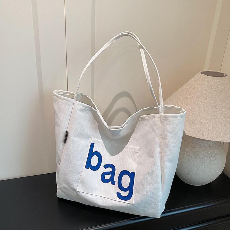Fashi Letter Canvas Shoulder Bags for Women Large Capacity Simple Ladies Shopping Bag Casual Commuter Female Handbags Tote