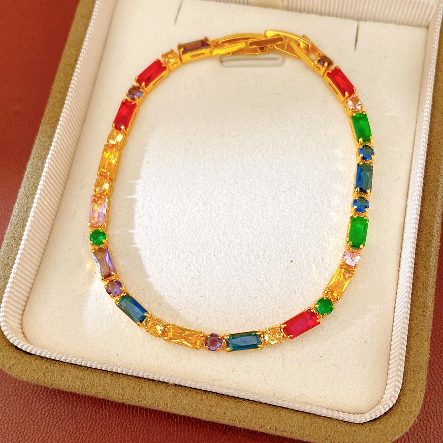 18k Gold-Plated Zircon Clasp Bracelet with Gemstones - Elegant Hand Jewelry for Women
